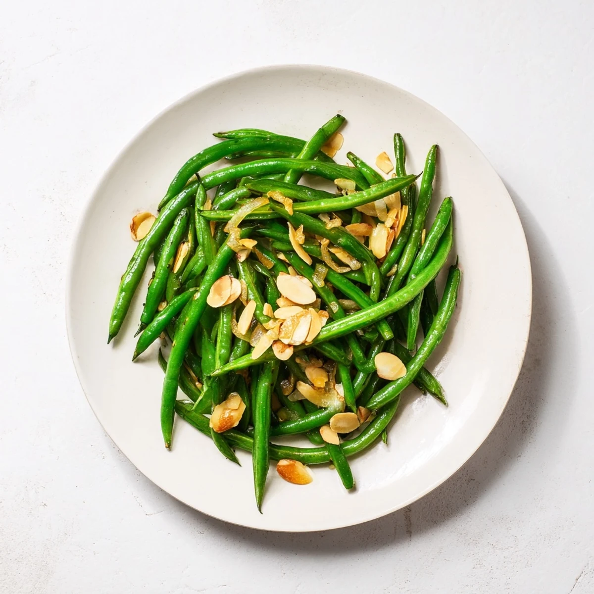 Sautéed green beans with garlic and almonds, a bright side dish, perfectly crisp and tossed.