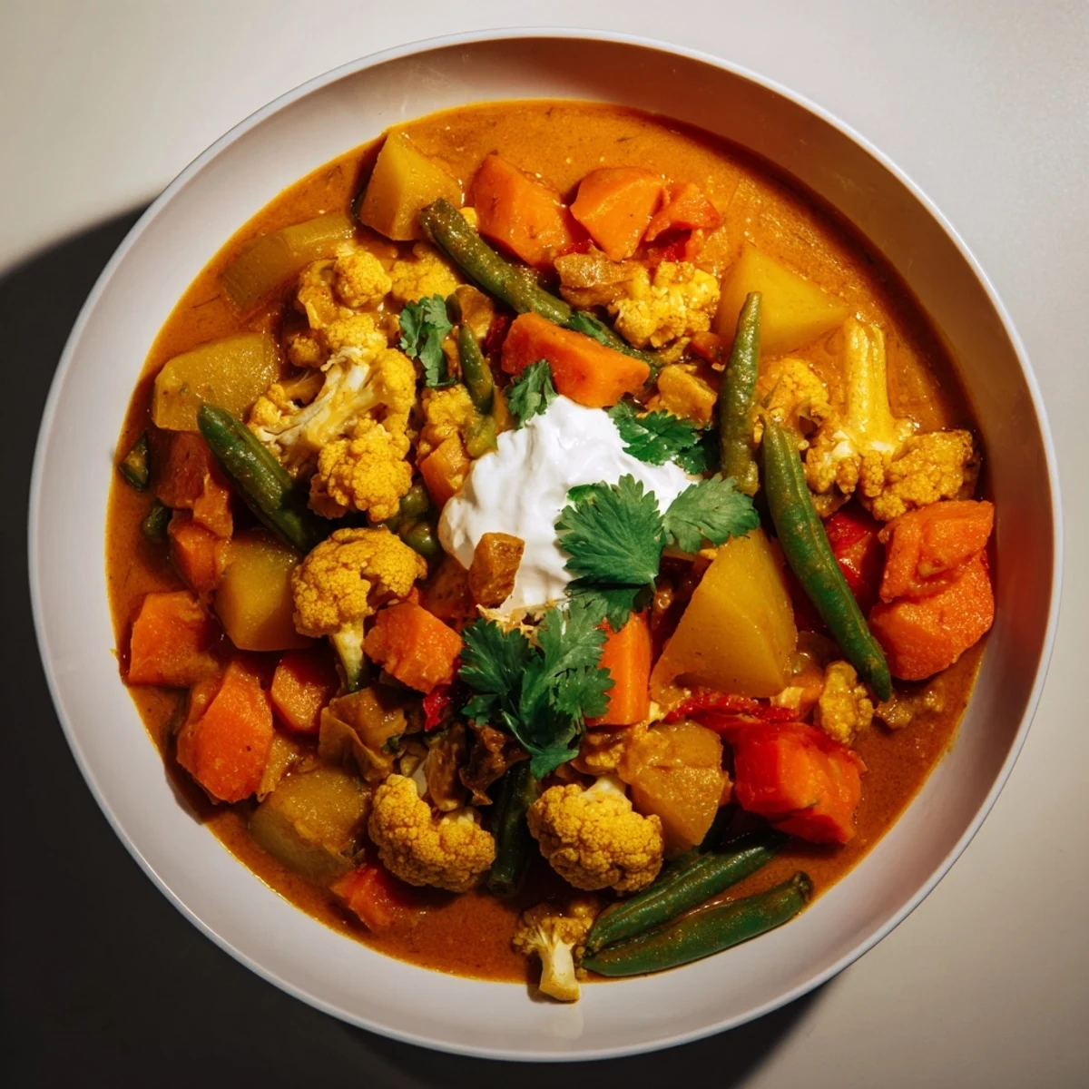 Savory Waste-Free Vegetarian Curry, a hearty Indian-inspired dish with tender vegetables, ready to serve with rice.