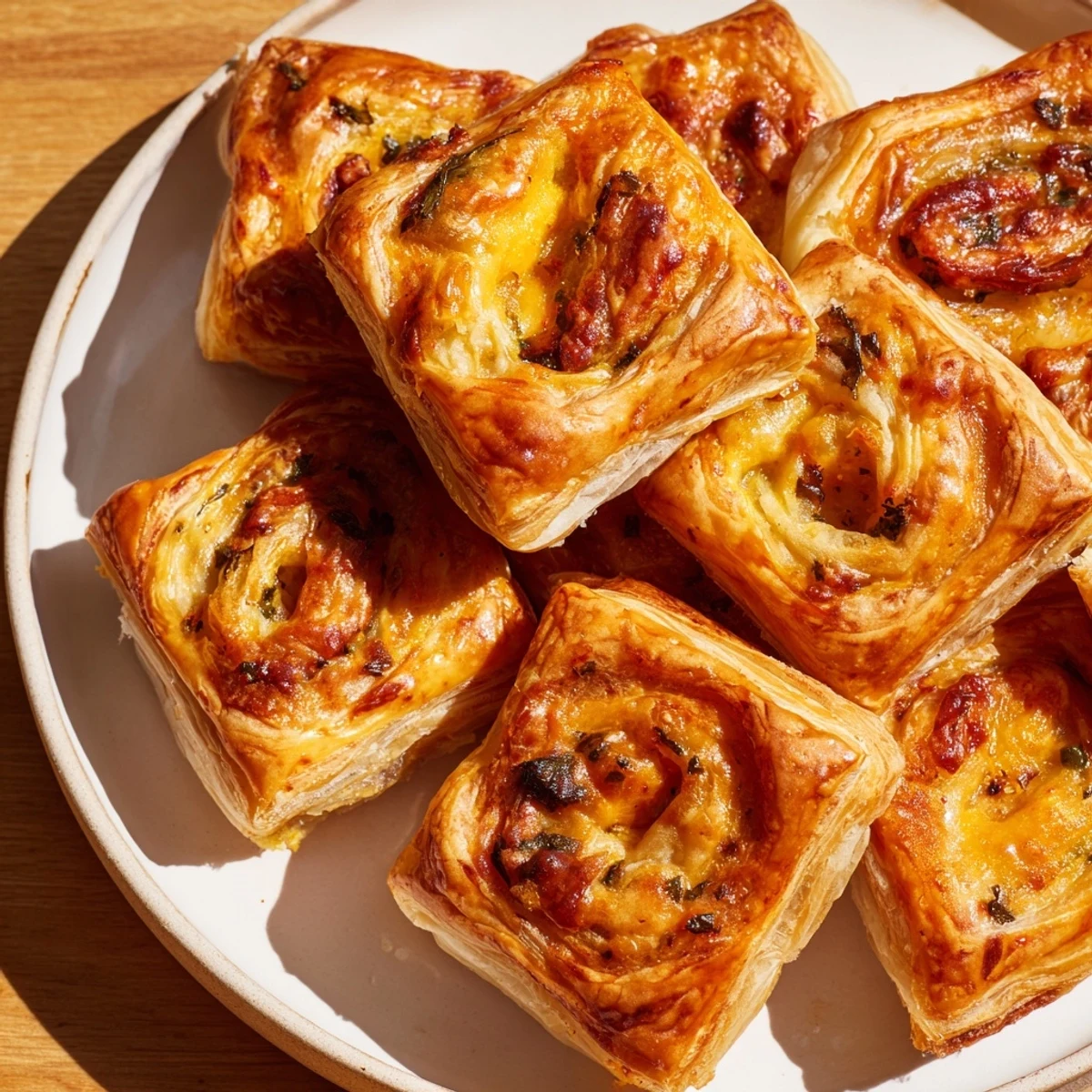 Golden, flaky Cheese and Spice Puff Pastry Bites, perfectly baked and ready to enjoy with friends.