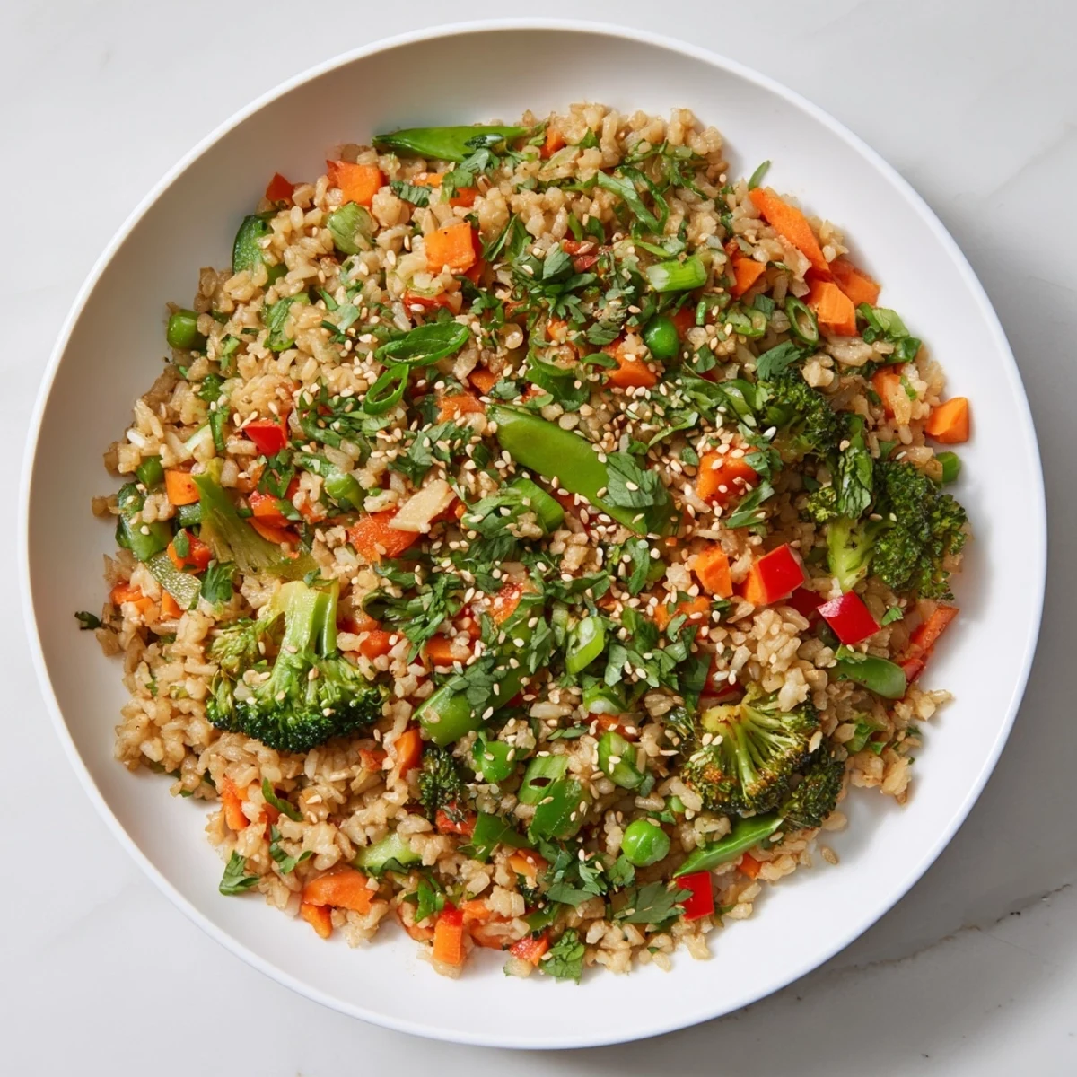 Golden, crispy edges on this Crispy Vegetable Fried Rice Bowl, a colorful and satisfying vegetarian meal.