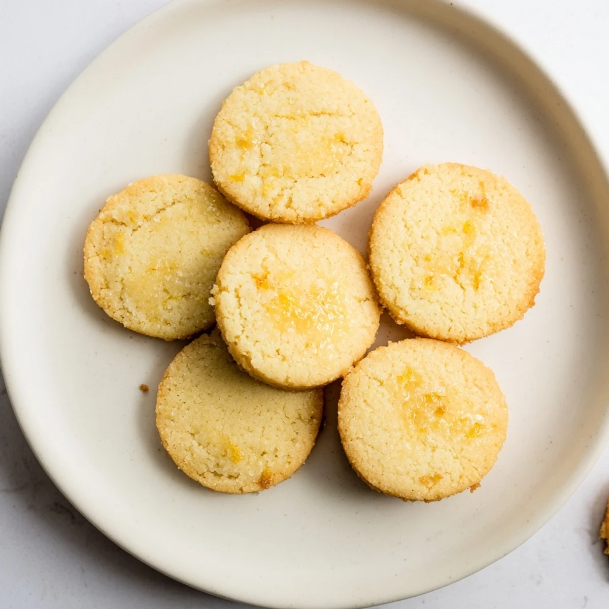 Golden, freshly baked honey butter shortbread cookies, showcasing their sweet honey flavor and delicate, buttery texture.