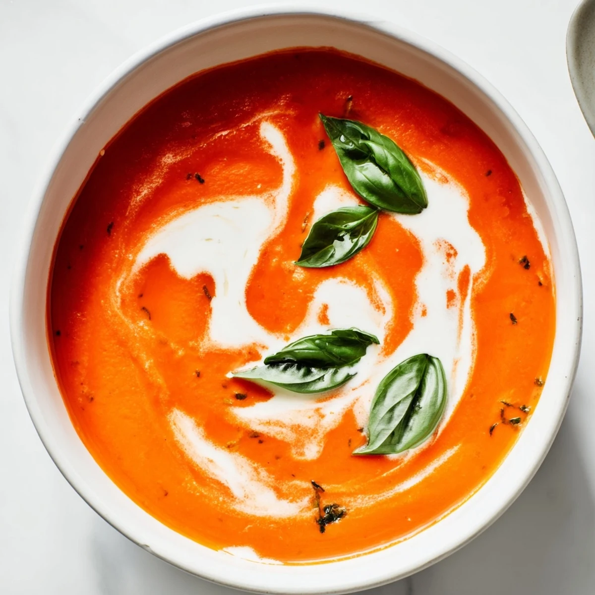 Homemade Comfort Soup: Tomato and Basil Soup, steaming hot, ready for dipping bread.