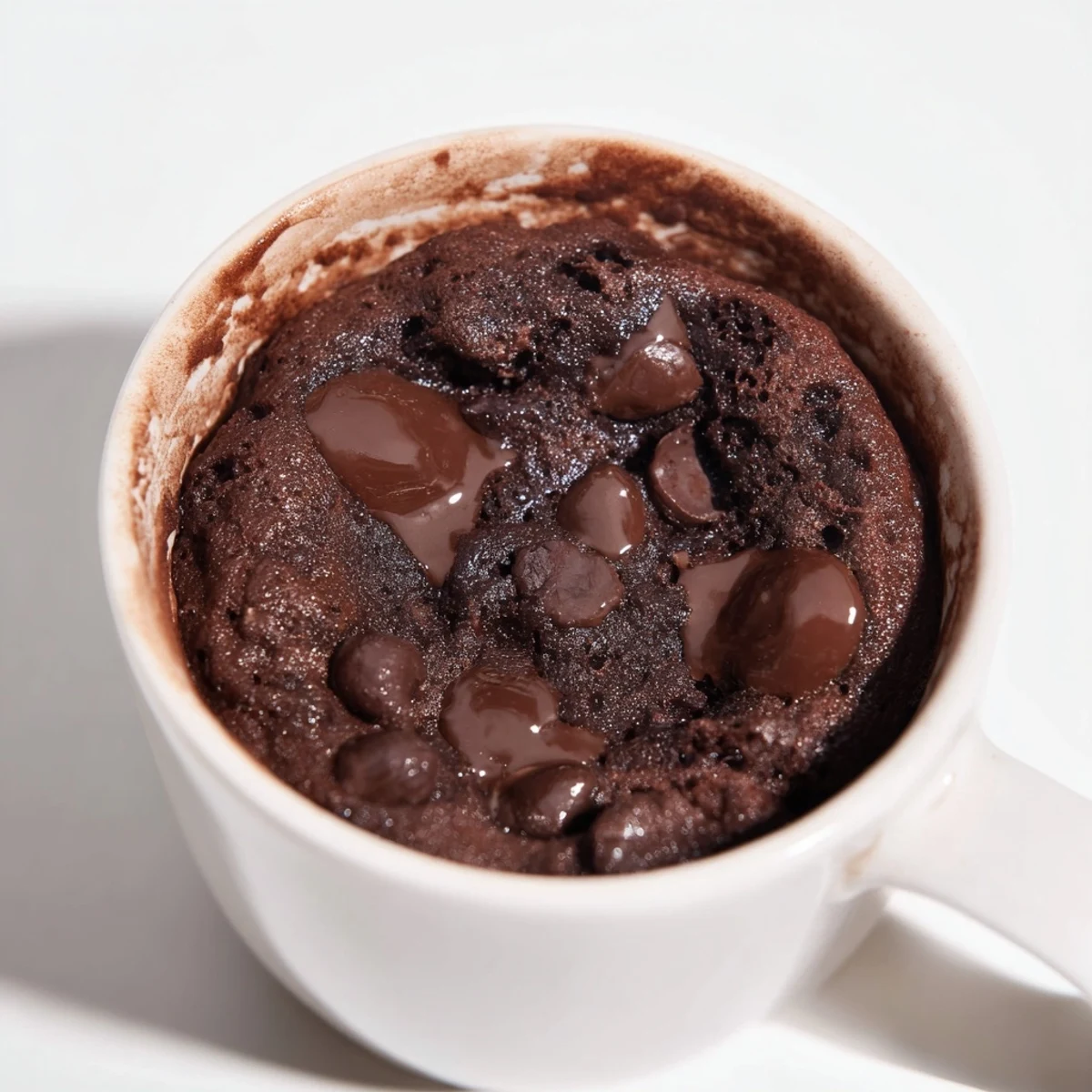 Steaming, decadent chocolate mug cake, topped with fluffy whipped cream, a quick dessert.