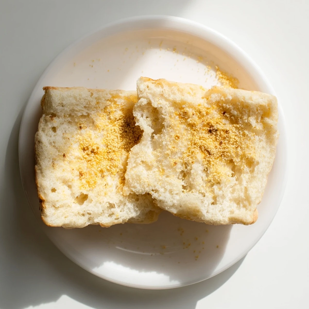 A close-up of sheet pan English Muffins, showing their fluffy texture and enticing, airy insides.