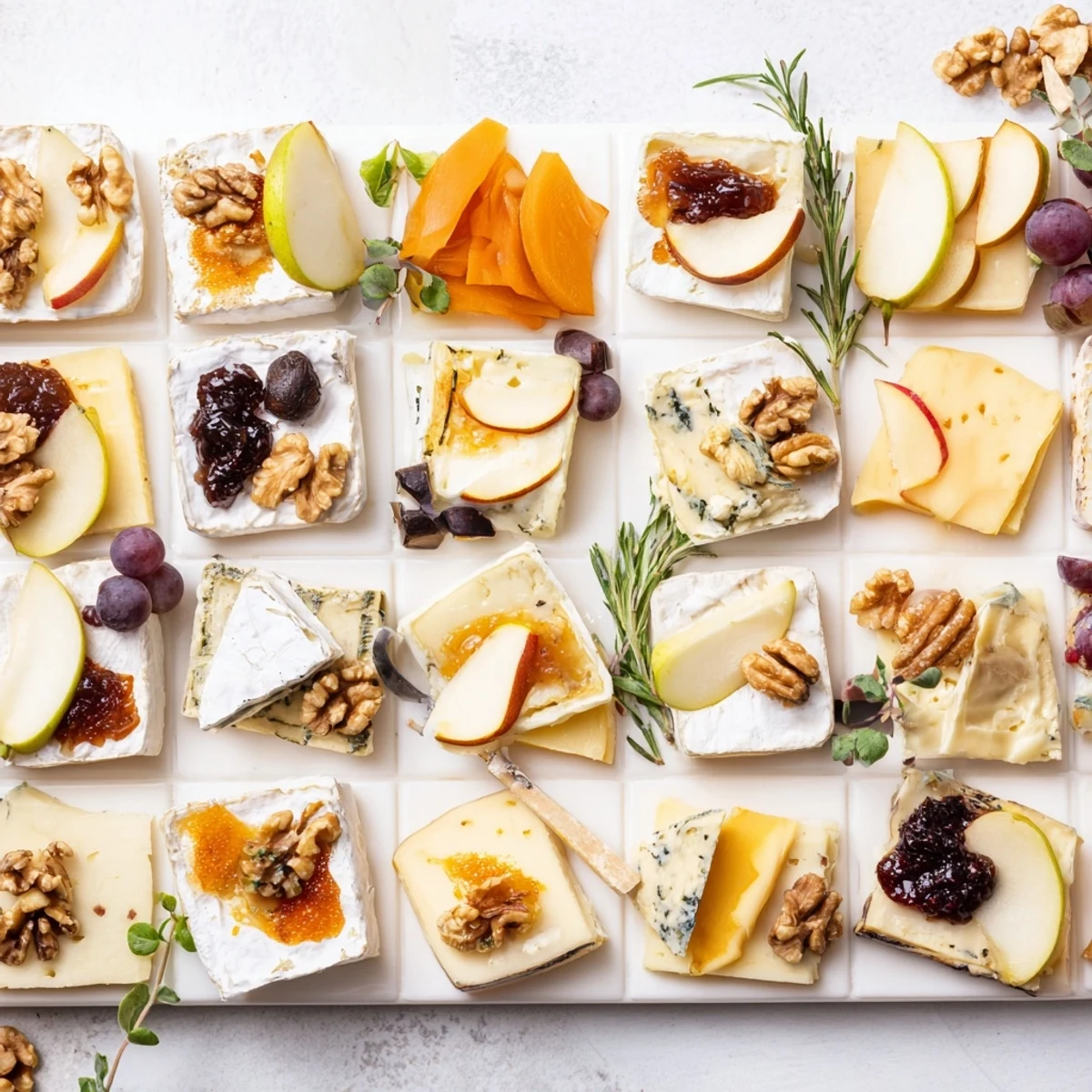 A beautifully arranged Twelve Days of Cheese Board with varied cheeses and delightful pairings.