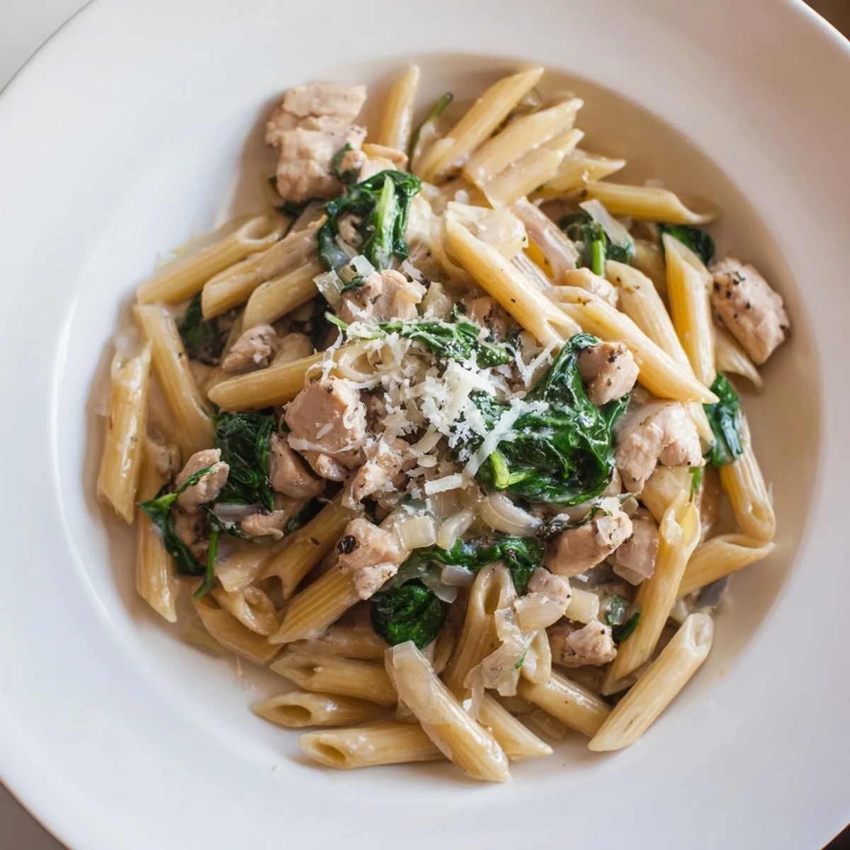 Savor the flavors: one-pot spinach and chicken pasta, a quick Italian-American dinner idea tonight.