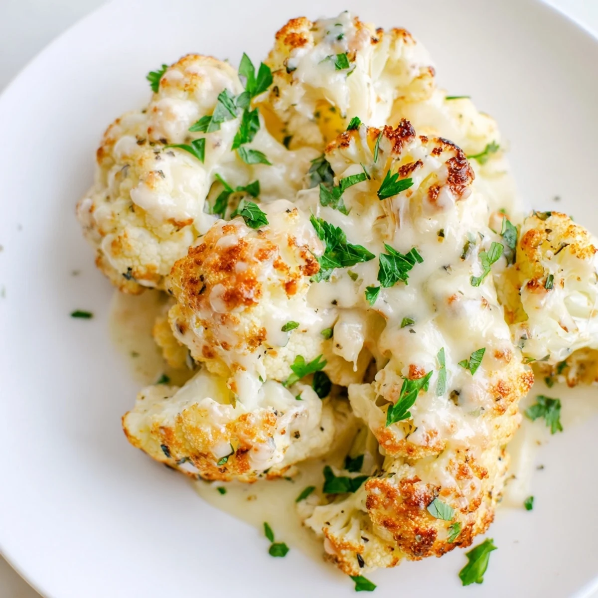 Golden, bubbly Cheesy Cauliflower Mac, a low-carb delight ready to be served hot and cheesy.
