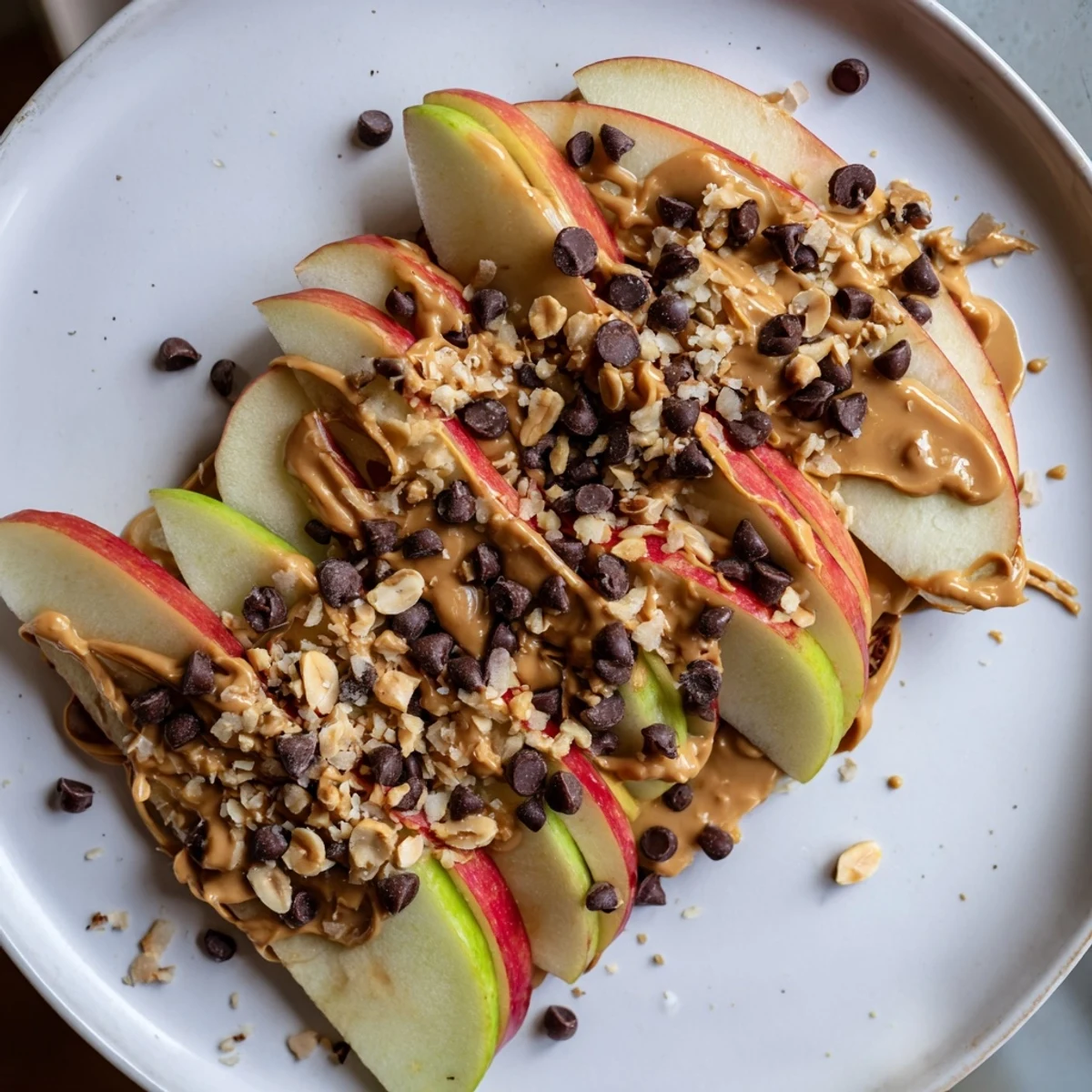 Drizzled peanut butter coats the fresh apple slices in these delicious Peanut Butter Apple Nachos.