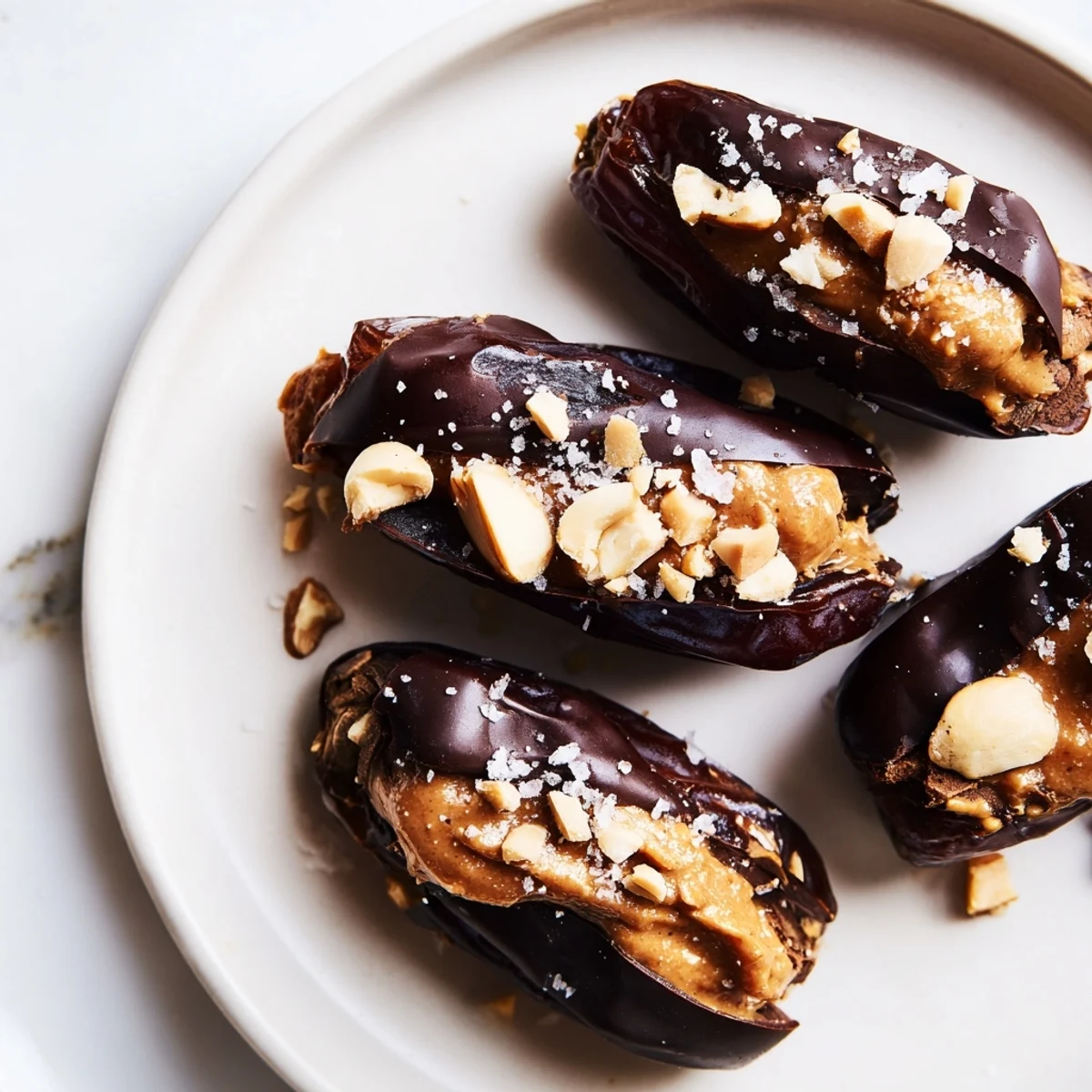 Chocolate Date Snickers coated in dark chocolate, a delicious dessert treat full of peanut butter.