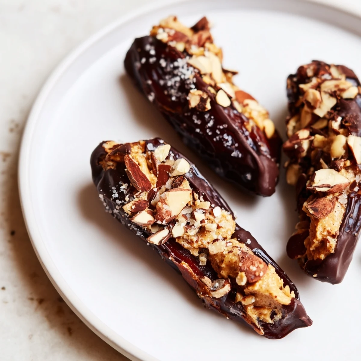 Homemade Chocolate Date Snickers, a vegan-friendly and gluten-free snack, looks rich and decadent.