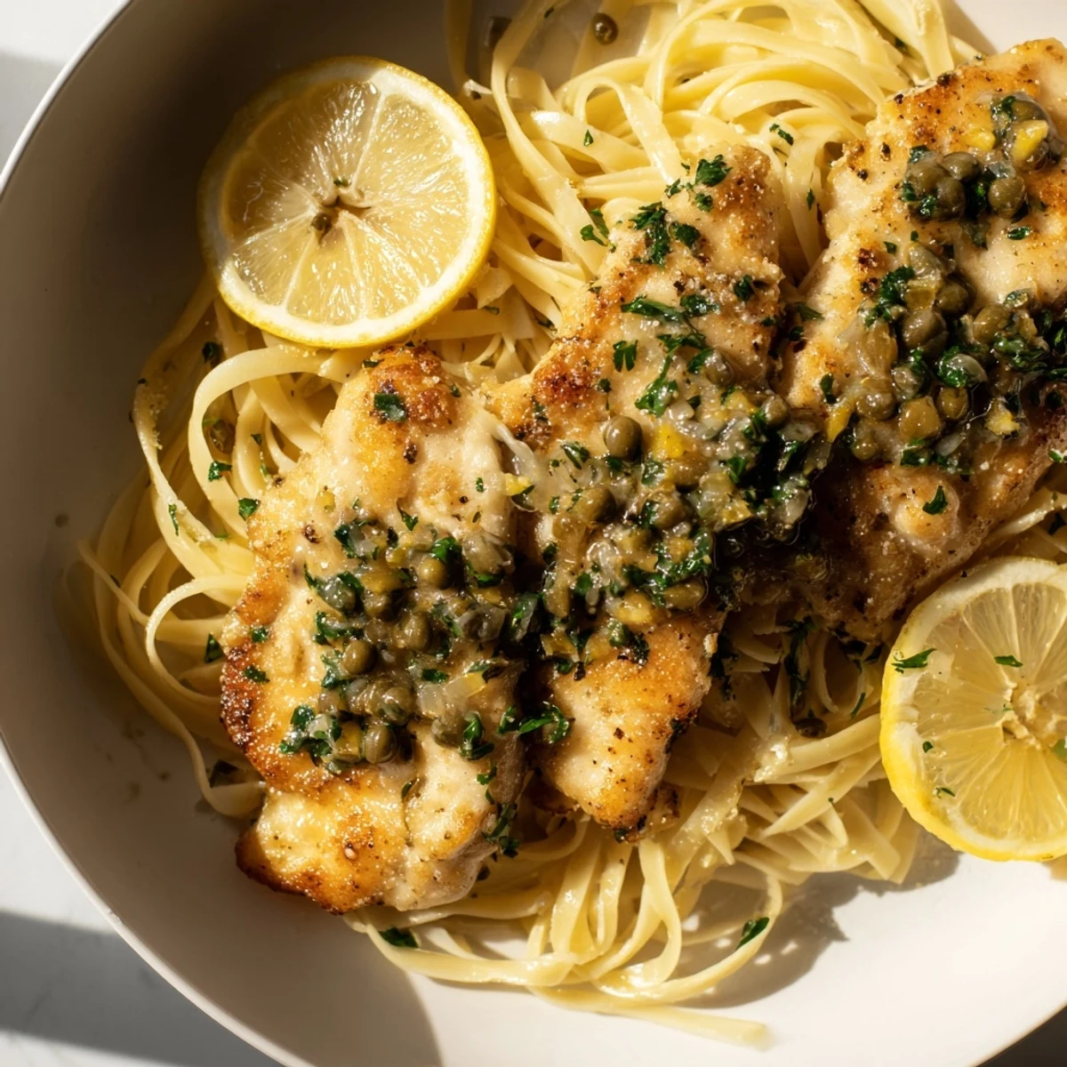 Quick Chicken Piccata Pasta with a vibrant lemon sauce, capers, and tender chicken for a lively dish.