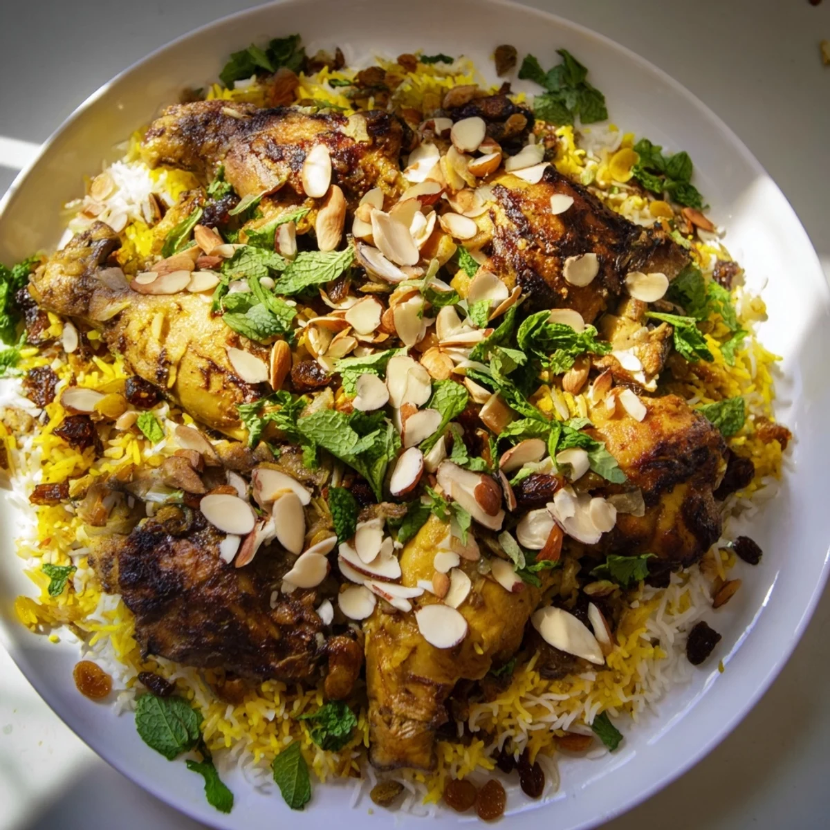 Golden, fluffy Kuwaiti Biryani rice, with tender meat and fragrant spices and a festive look.