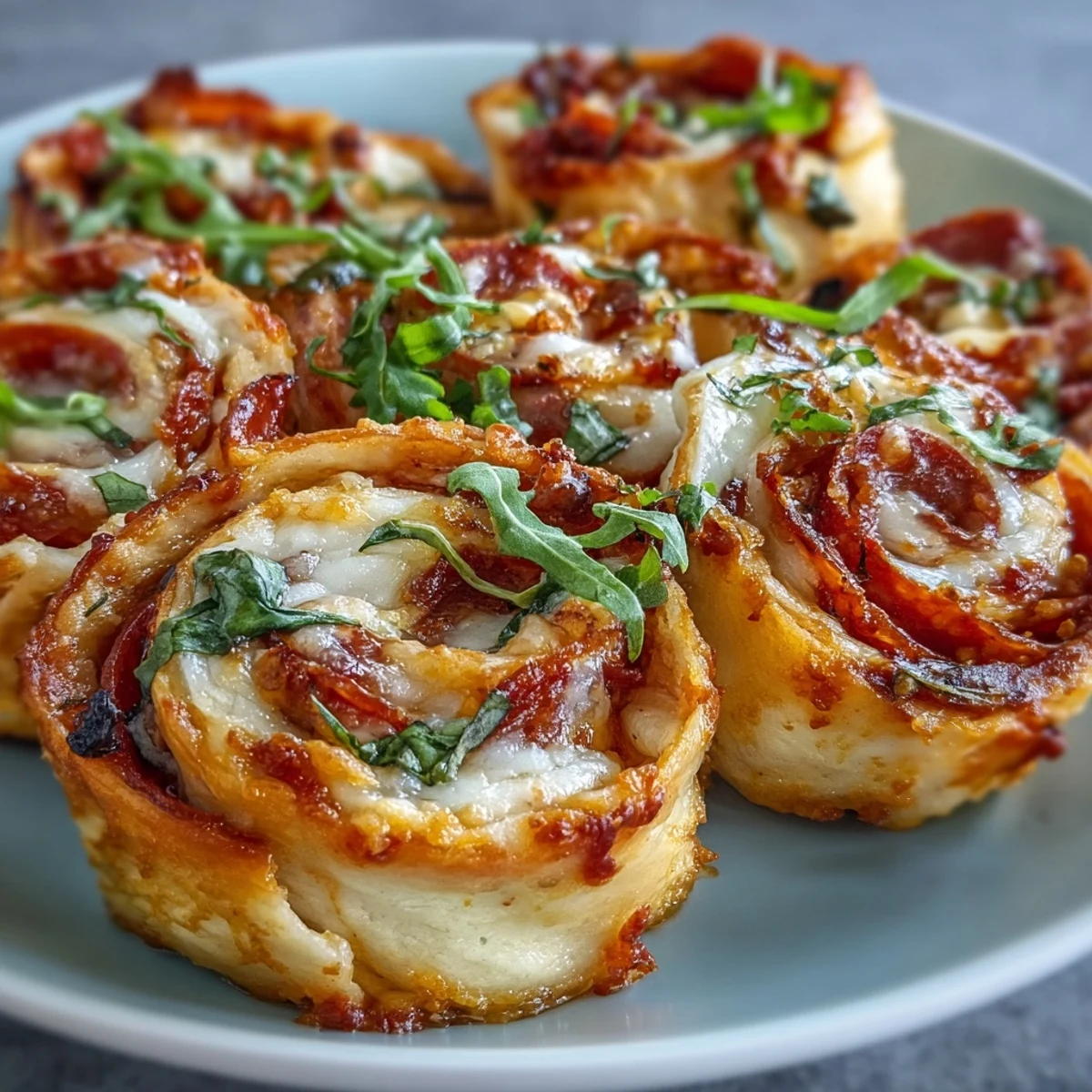 Freshly baked Tortilla Pizza Rolls sit on a white plate, featuring a golden crust and vibrant bell pepper toppings.  