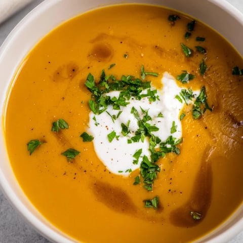 Creamy Sweet Maple Carrot Soup, garnished with parsley, ready to warm your soul on a cold evening.
