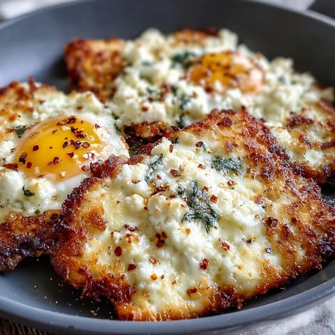 Crispy Feta Fried Eggs are served hot on toast for a hearty morning meal.