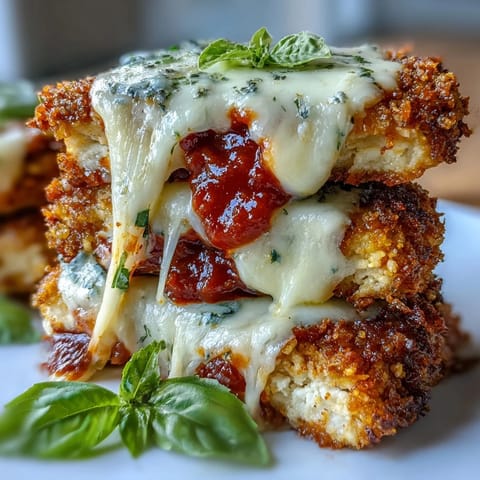 Crispy Tofu Chicken Parm Bakes with golden, Asiago-crusted cutlets and melted mozzarella, served hot from the oven.