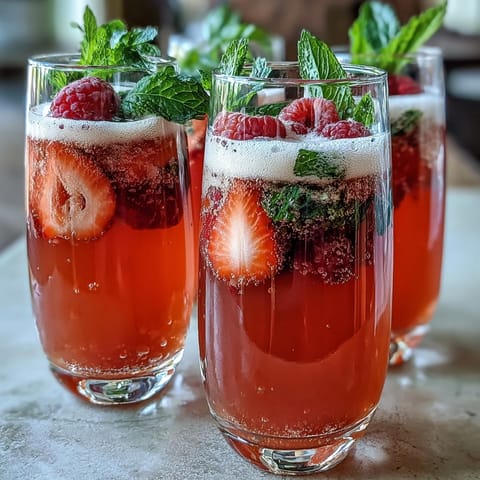 Strawberry Mimosa Bar with fresh fruit purees and sparkling wine for a Galentine's brunch celebration.  