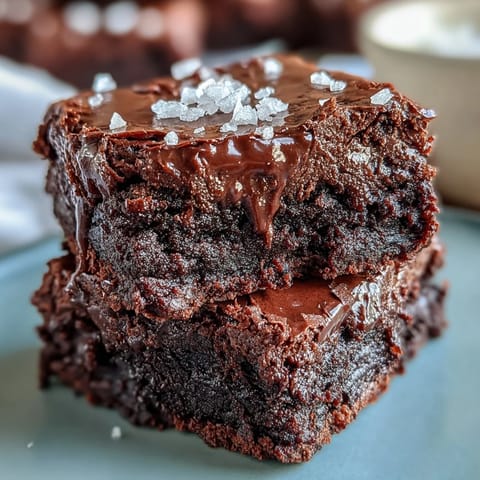 Decadent fudgy brownies made with sourdough discard, finished with a sprinkle of sea salt for a gourmet touch.