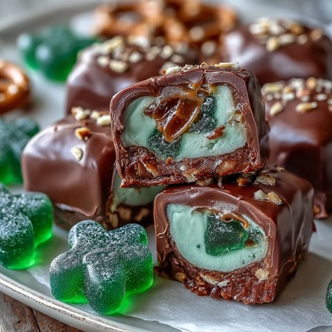 A festive St. Patricks Day treats charcuterie board filled with green candies, macarons, and themed sweets for a vibrant celebration.