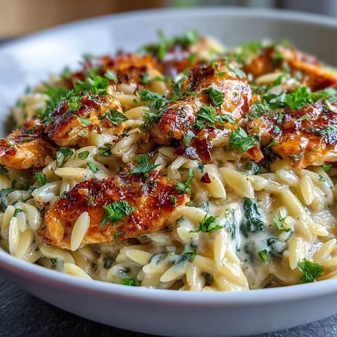 Lemon Orzo with Chicken Spinach