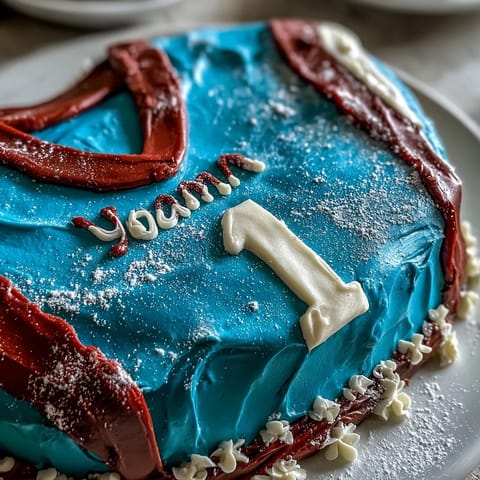 A celebratory sports jersey cake decorated in bold team colors, perfect for graduation parties.  