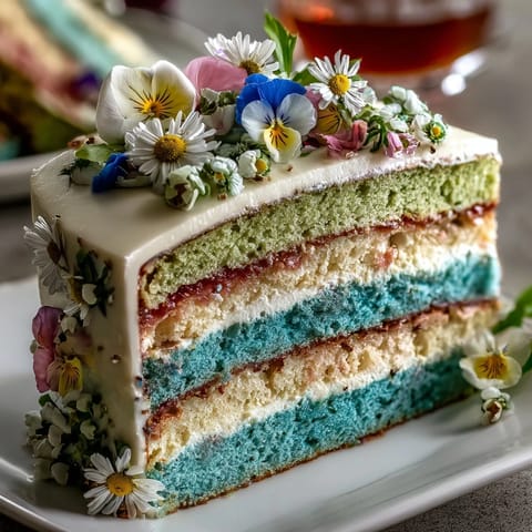 Soft pastel ombre cake with edible flowers, a dreamy spring dessert perfect for celebrations.  