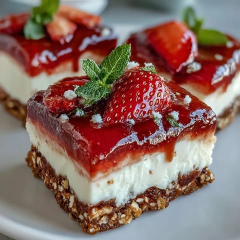 Strawberry Pretzel Salad bars: layered dessert with sweet fruit, creamy filling, and crunchy pretzel.