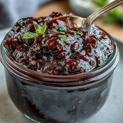 Vibrant Blackberry Jalapeño BBQ Sauce glistening, a perfect spicy-sweet grilling companion.