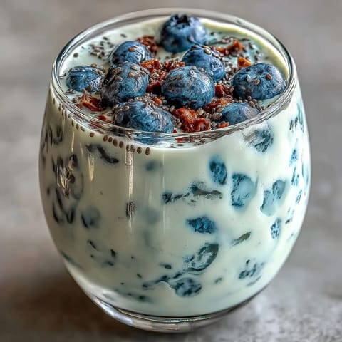 Creamy Probiotic Kefir Smoothie bursting with blueberries, visually appealing for breakfast.