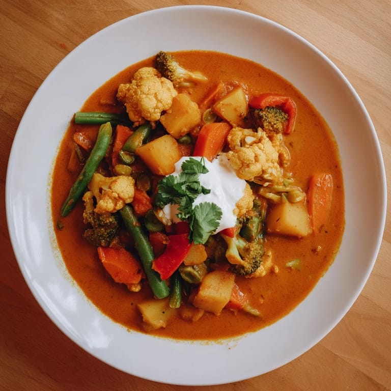 A colorful bowl of Waste-Free Vegetarian Curry, garnished with cilantro, perfect for a delicious and sustainable meal.
