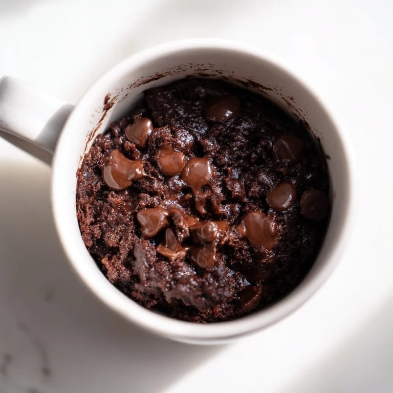 Warm, individual chocolate mug cake, fresh from the microwave, ready to be enjoyed.