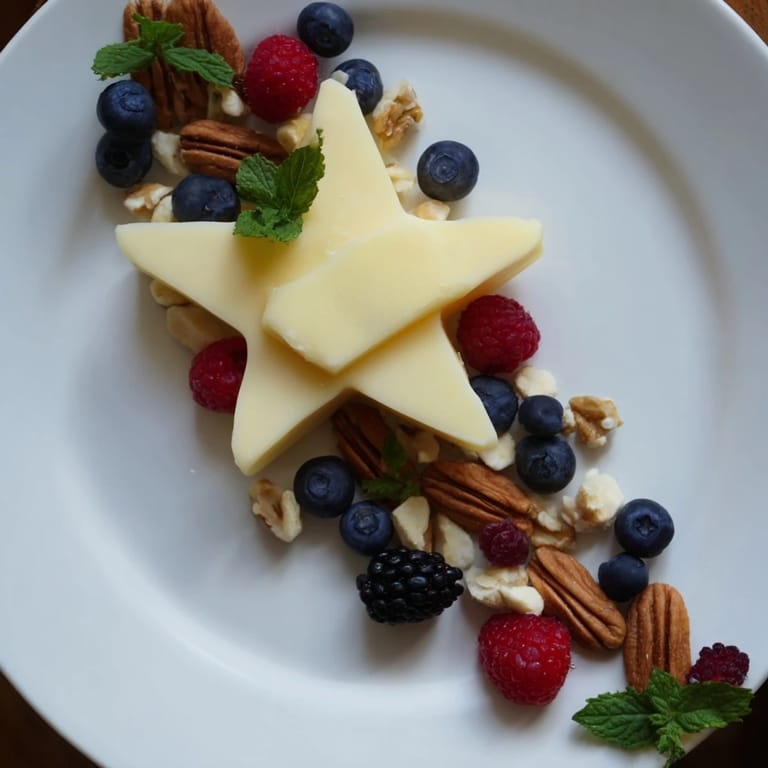 Festive The Shooting Star Cheese Board, overflowing with colorful berries and a stunning cheese centerpiece for parties.