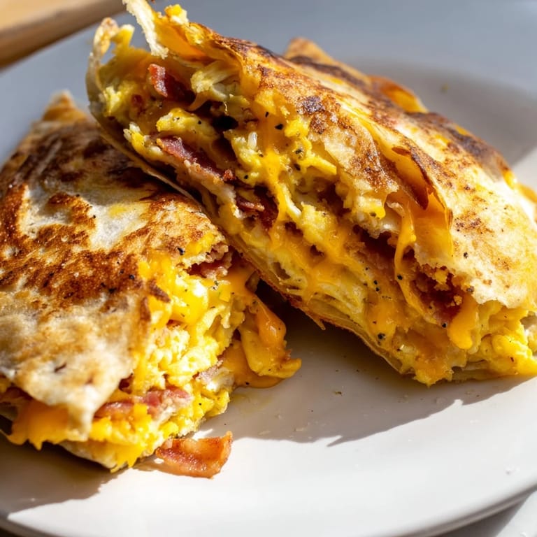 Imagine a perfectly folded Breakfast Crunchwrap hack; layers of eggs, cheese, and hash browns bursting with flavor.