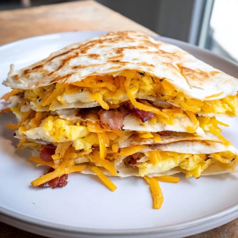 Savory breakfast Crunchwrap hack wrapped in a warm tortilla, featuring cheese and sausage, ready to eat.