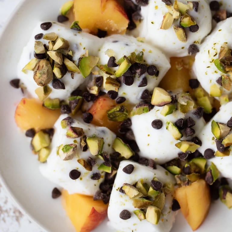 Vibrant image of frozen peach yogurt bites, perfect for a refreshing, healthy, summer treat.