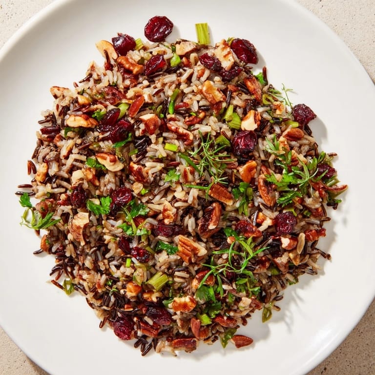 Garnished with fresh parsley and chives, this vegetarian Wild Rice Harvest Salad offers a zesty, autumn-inspired side dish.  