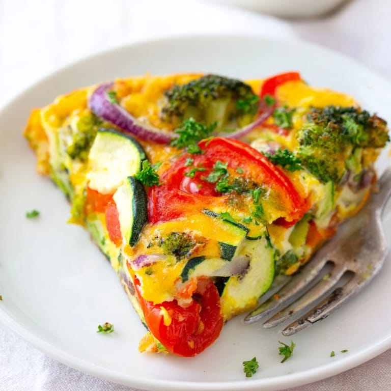 Rustic Vegetable Frittata with fluffy eggs and colorful garden vegetables, perfect for a hearty brunch.