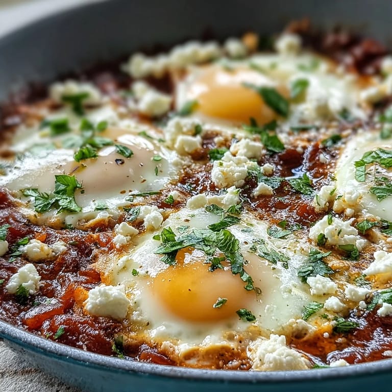 Enjoy a hearty Shakshuka garnished with herbs, perfect for a delicious brunch.