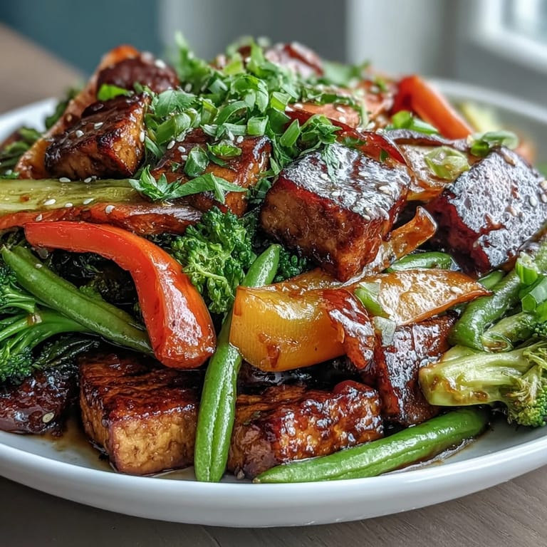 Healthy, quick Vegetable Tempeh Stir-Fry, perfectly seasoned for dinner.