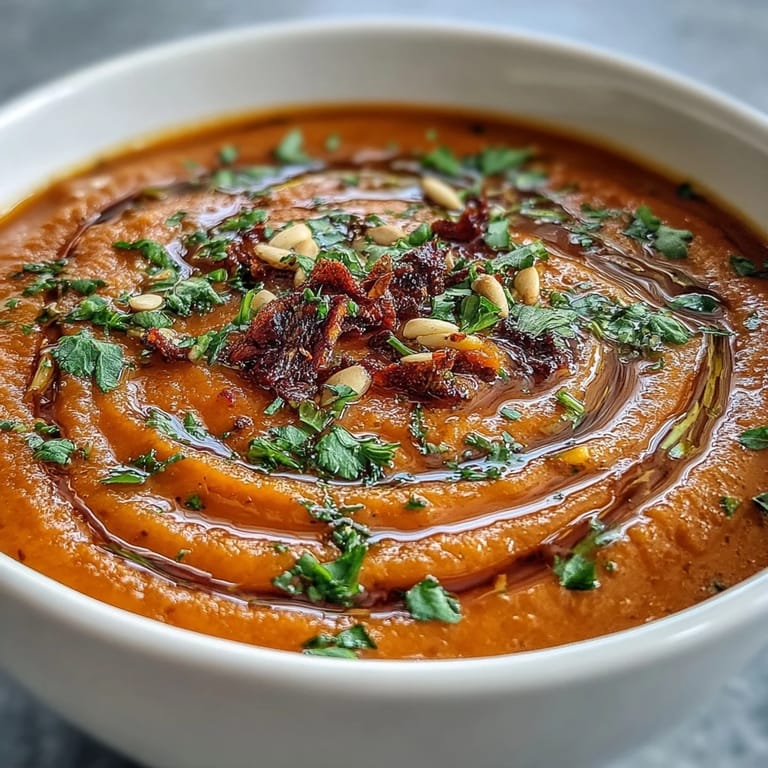 Immersion blender puréeing the roasted vegetable mixture into a silky smooth, comforting Roasted Vegetable Soup in a large pot.