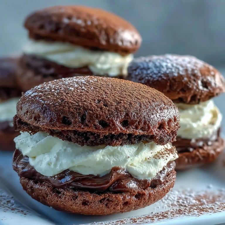 A platter of Tiramisu Whoopie Pies showcases sandwiched cookies with cocoa-dusted tops, ideal for coffee lovers.