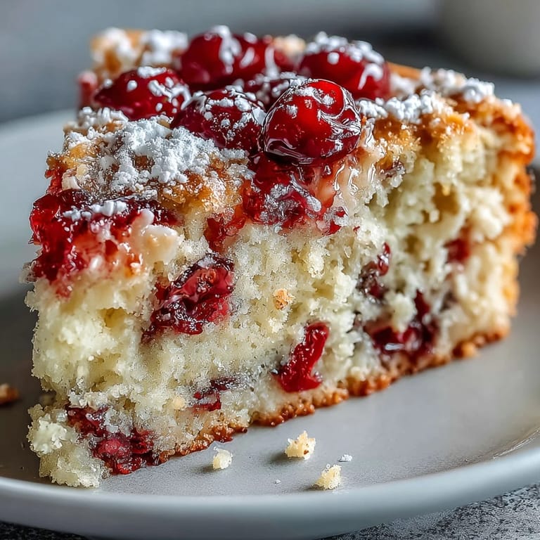 Golden-brown Cranberry Orange Breakfast Cake with juicy cranberry pieces and bright orange zest, perfect with a cup of coffee.