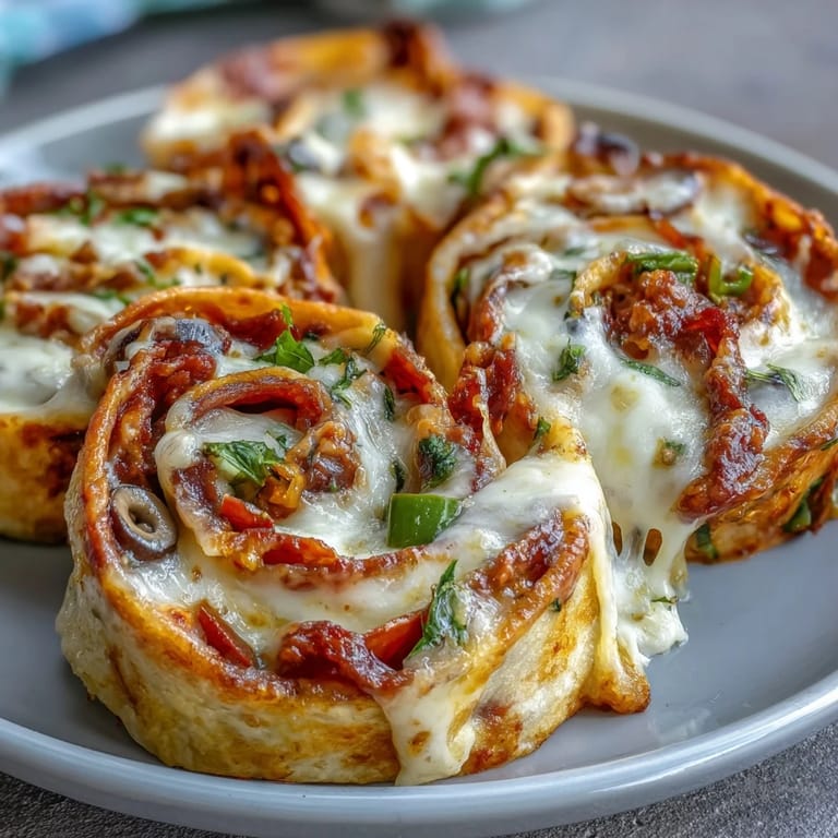 Sizzling Tortilla Pizza Rolls emerge from the oven, showcasing bubbly cheese and savory pepperoni slices for a perfect appetizer.