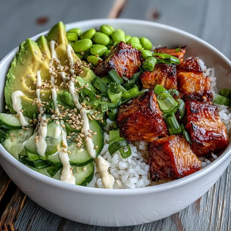 This Salmon Rice Bowl combines baked salmon, jasmine rice, and crunchy veggies for a quick, healthy dinner.