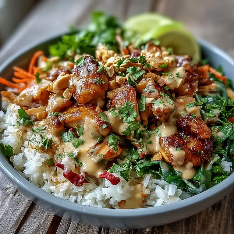 A satisfying Thai-inspired meal prep lunch topped with chopped peanuts and fresh cilantro garnish.