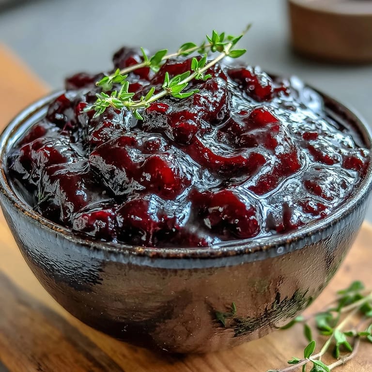 A small saucepan of simmering black currant glaze, bubbling with balsamic and honey.