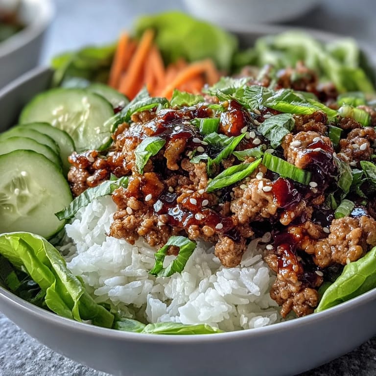 A vibrant serving of Sesame Turkey Lettuce Wrap Bowls featuring buttery lettuce leaves, julienned carrots, and a generous scoop of Korean-inspired sesame turkey.