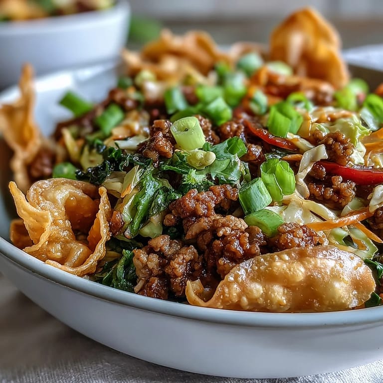 Close-up of Ranch Turkey & Veggie Egg Roll Bowls highlighting shredded red cabbage, bell peppers, and fresh cilantro for a colorful family dinner.