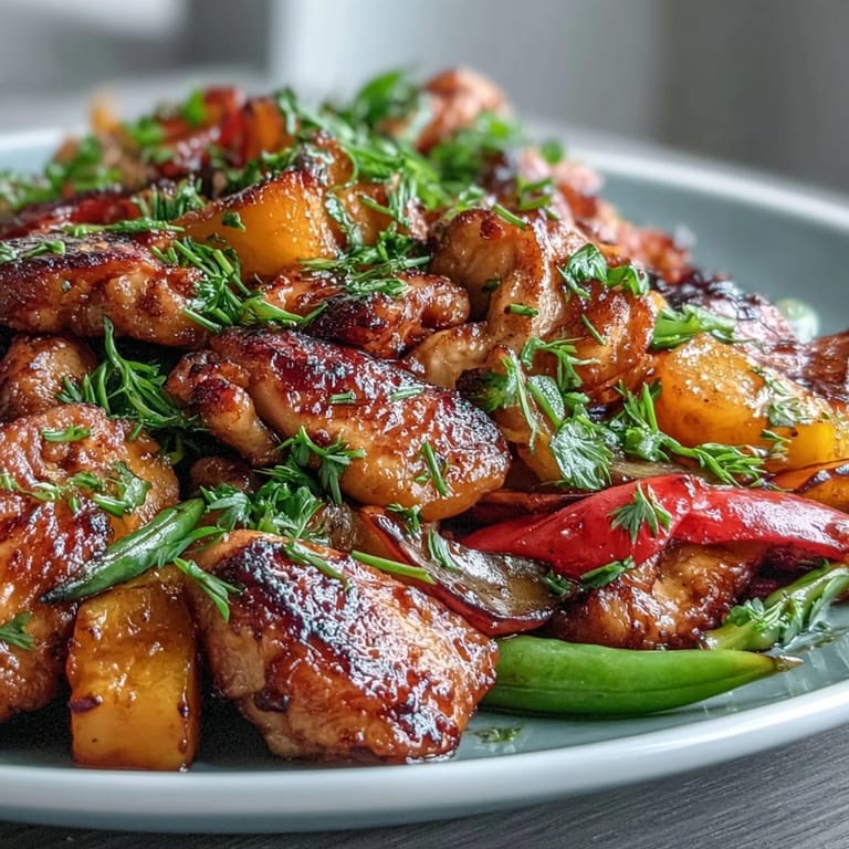Colorful Mango Turmeric Chicken Stir-Fry with Snap Peas and Peppers, featuring tender chicken, sweet mango, and fresh vegetables stir-fried to perfection in a golden turmeric blend.  
