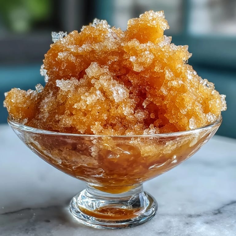 Fluffy mango granita made from ripe mangoes and lime juice, a vegan frozen treat perfect for hot days.  